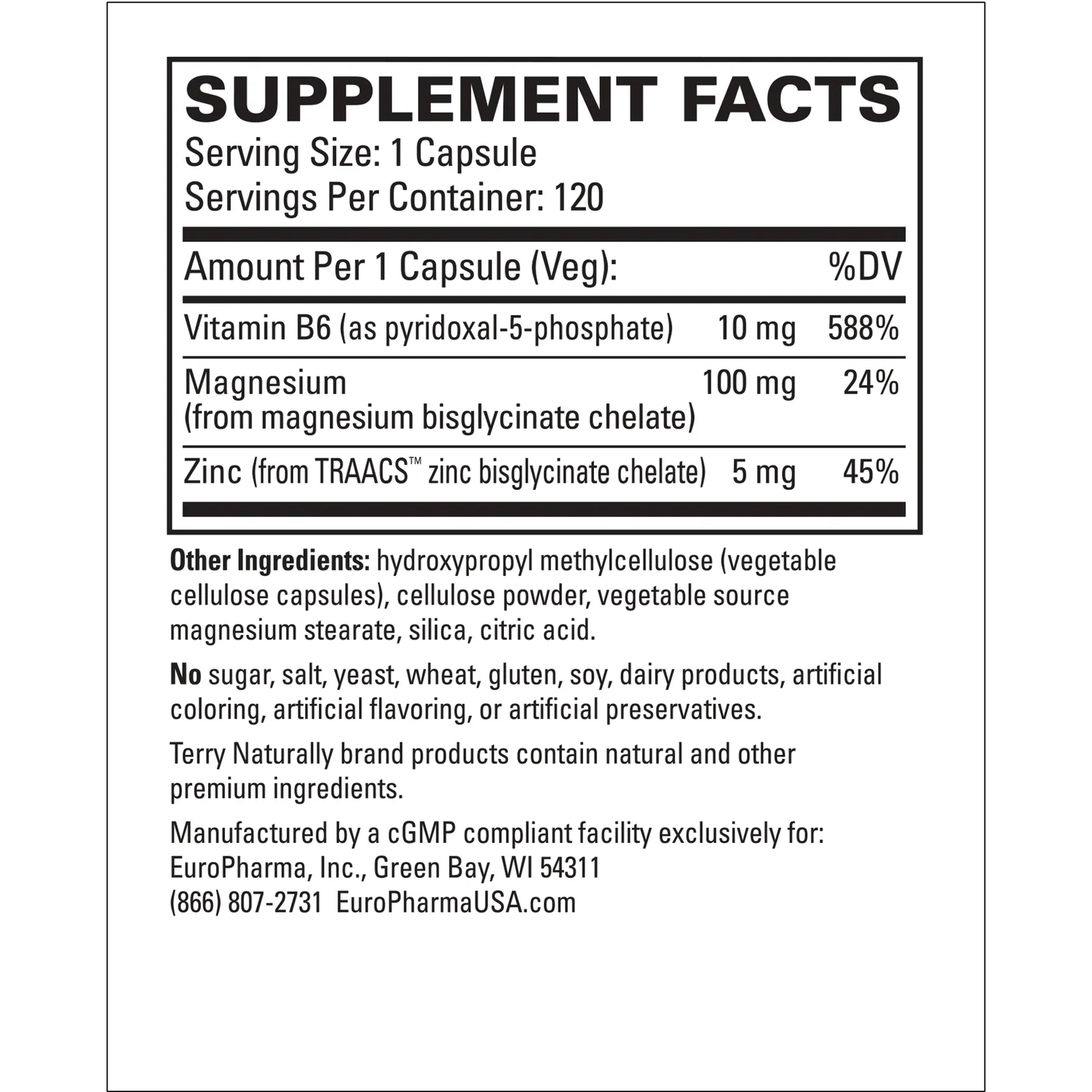 Terry Naturally BioActive Magnesium Complex with P-5-P and Zinc - Image 2