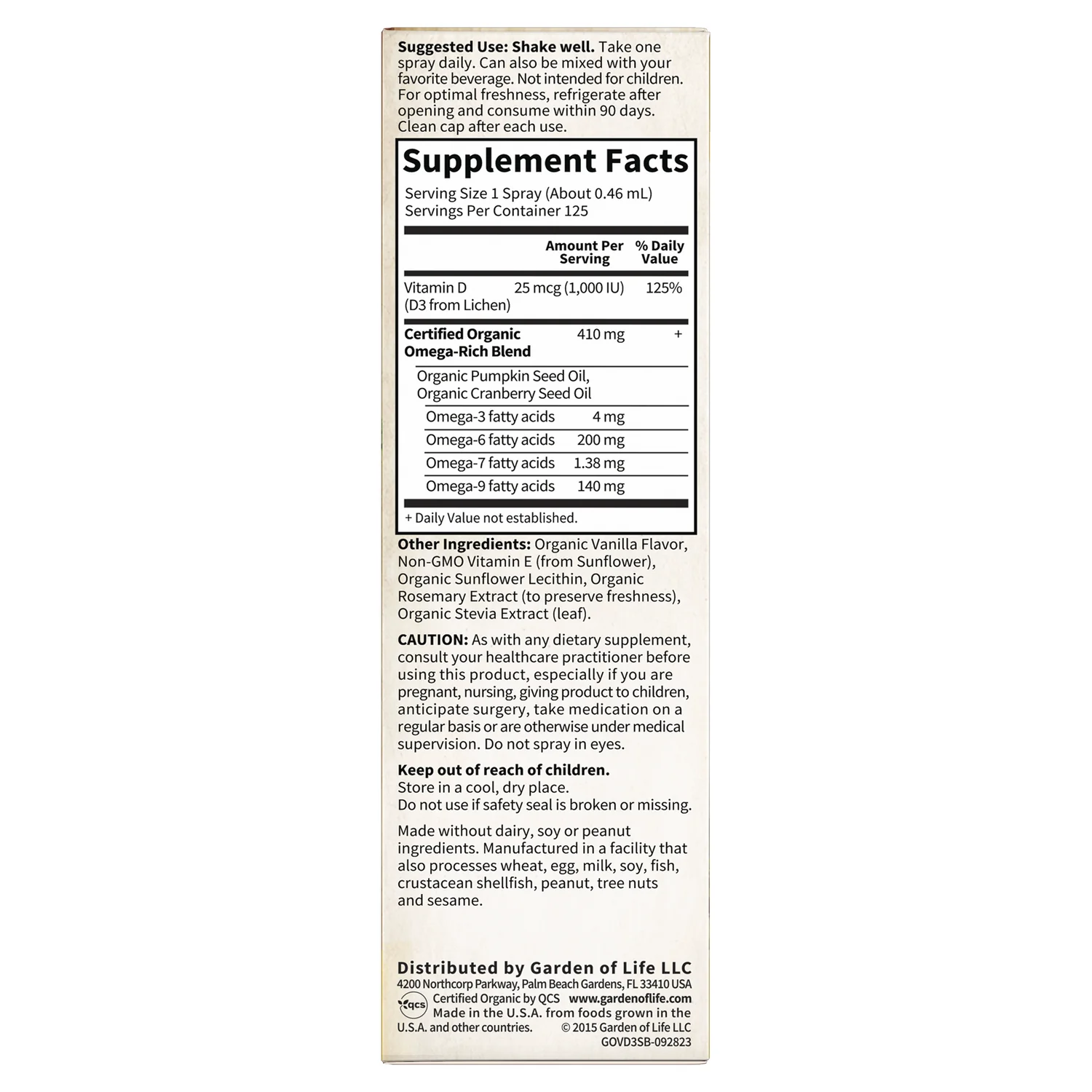 Organics Vegan D3 Organic Spray - Vanilla - Image 2