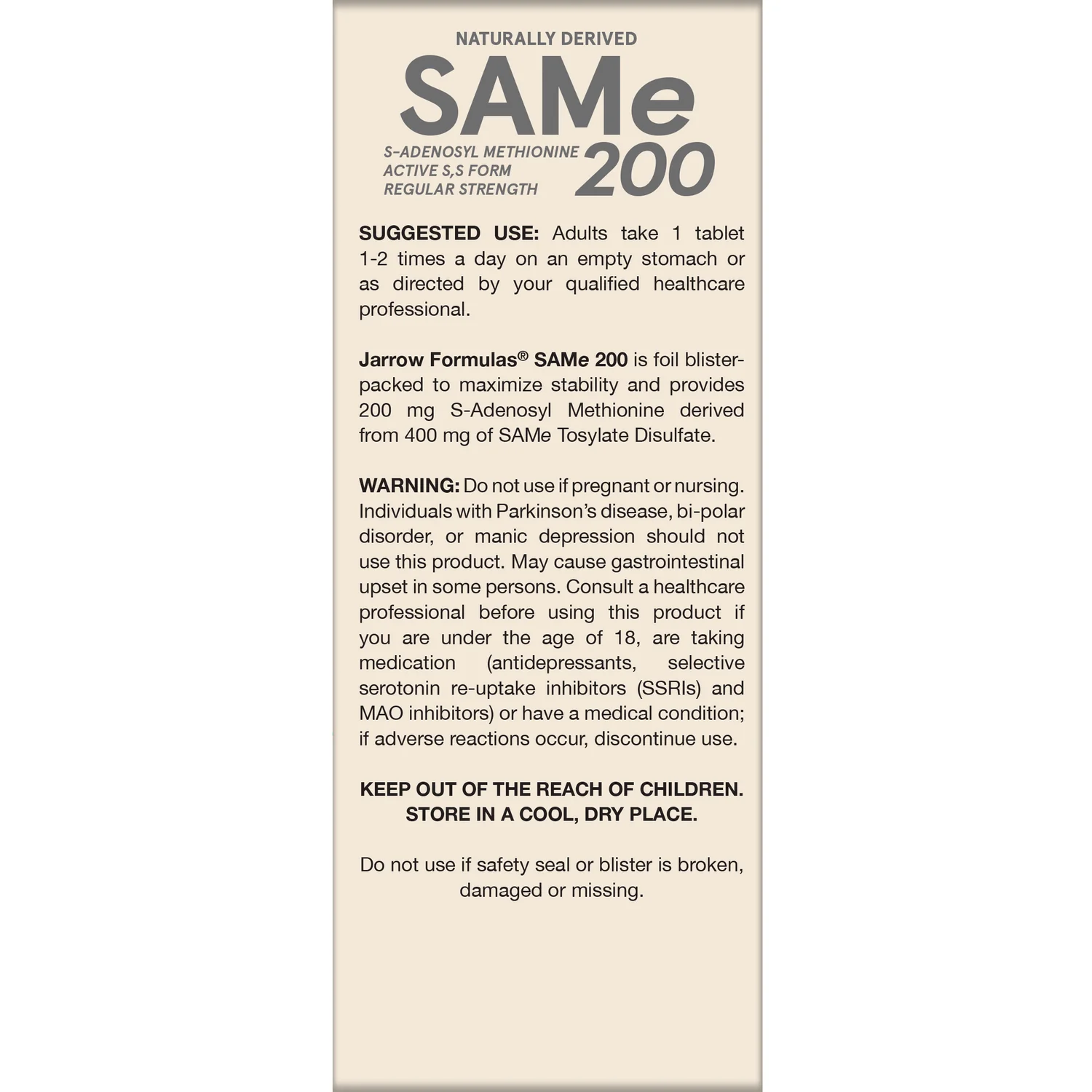 Vegan Naturally Derived SAMe 200 Regular Strength - Image 3