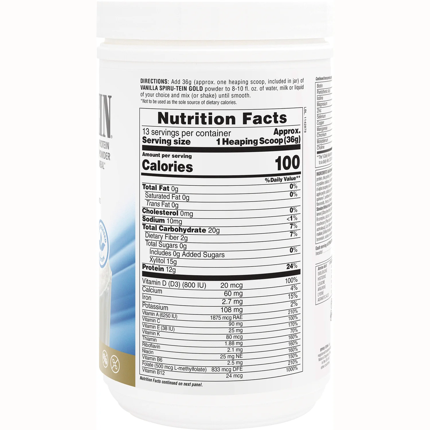 Spiru-Tein Gold Protein Powder Meal - Vanilla - Image 2